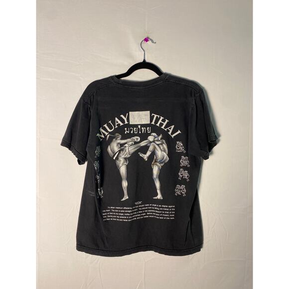 Vintage Muay Thai Graphic Print Kick Boxing Martial Black Shirt Mens Size Medium - Picture 2 of 2